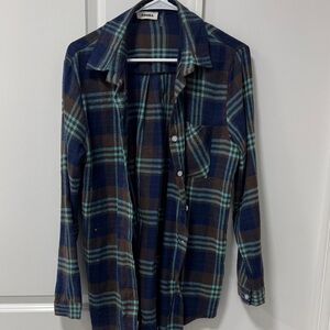 ADORA Women's Blue and Brown Plaid Button Down Shirt